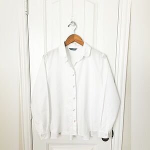 ALANI The Grey White Poplin Pearl Button Down Long Sleeve Shirt Size Large